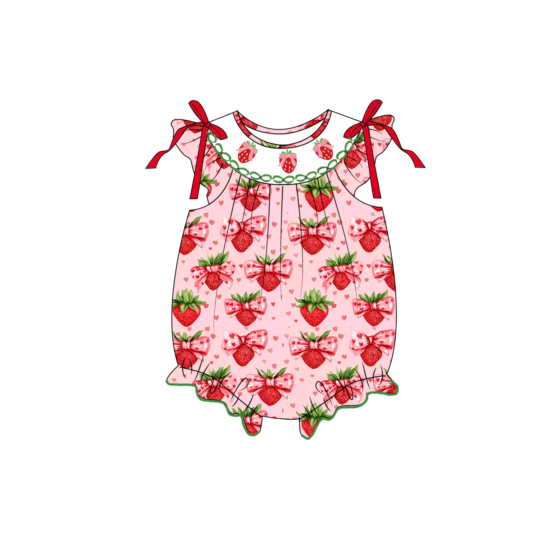 （Pre Order）Sisters Spring&Summer Strawberry Embroidery Smocked Dress&Romper