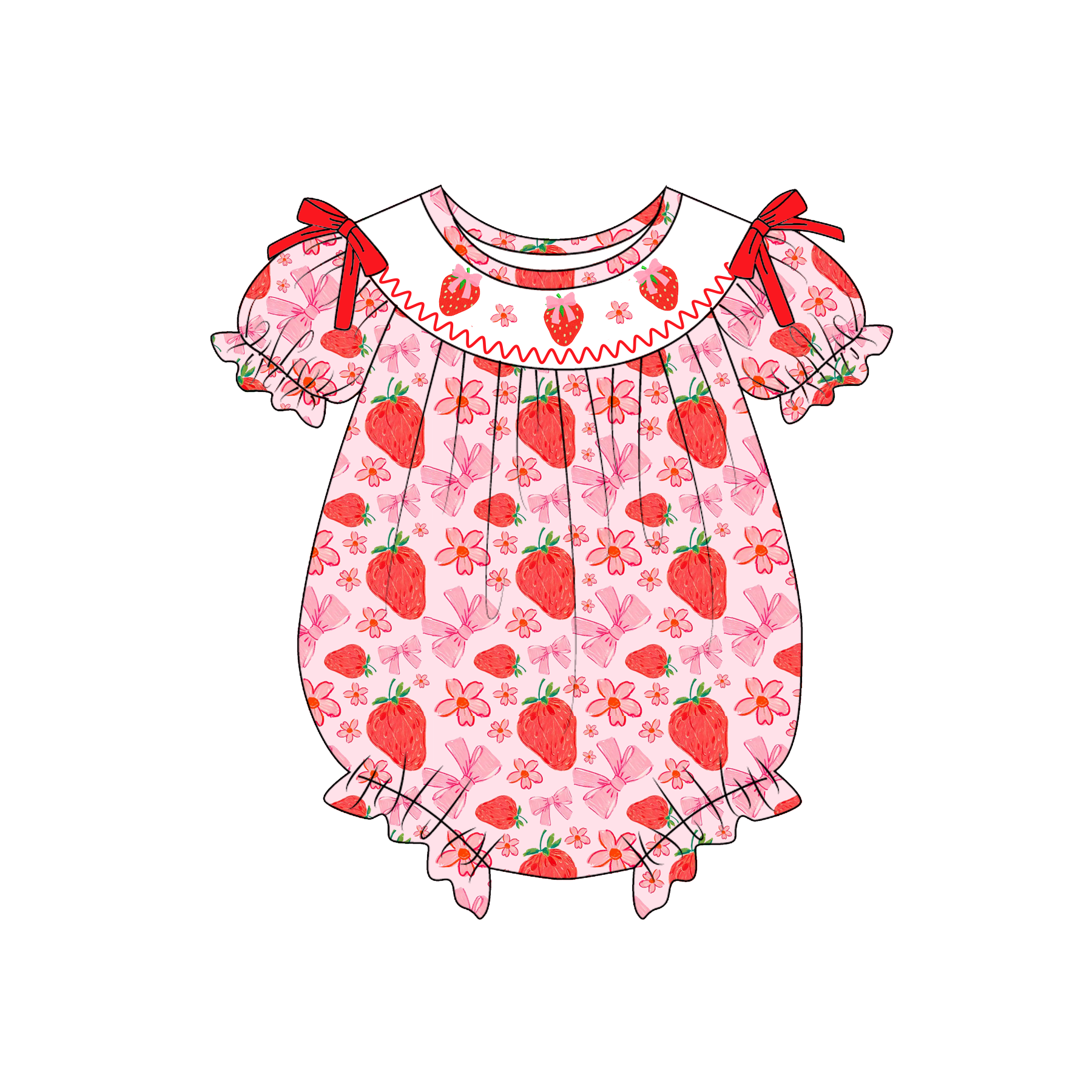 （Pre Order）Sisters Spring&Summer Strawberry Embroidery Smocked Dress&Romper