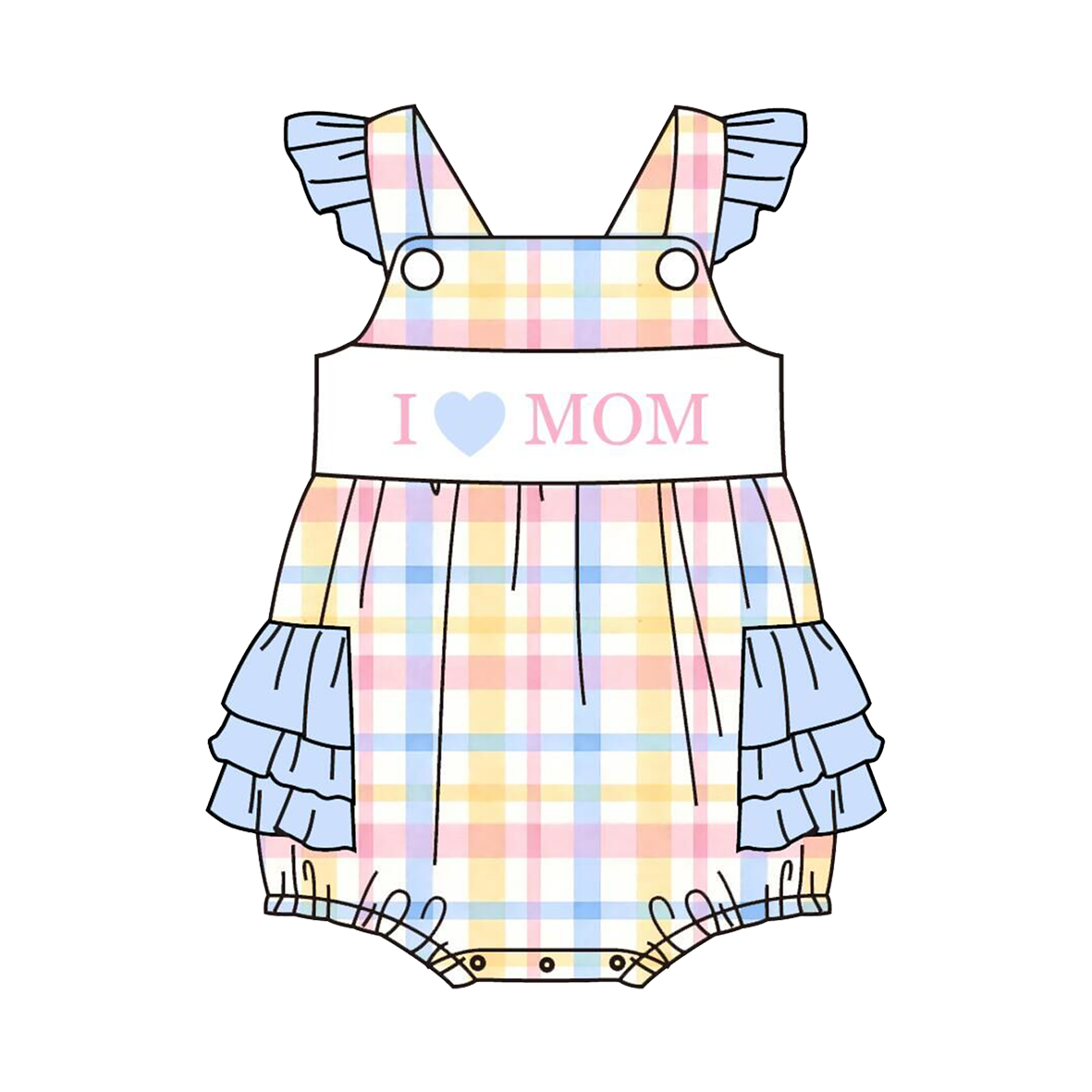 （Pre Order）Siblings Spring&Summer "I♥MOM" Embroidery Smocked Dress,Set&Romper