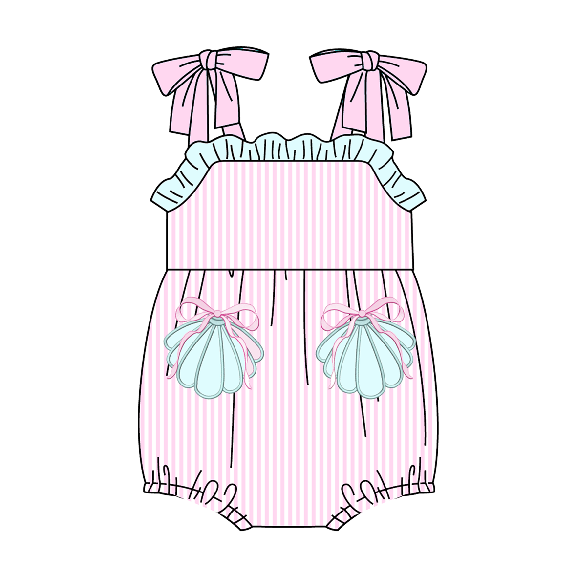 （Pre Order）Sisters Summer Seashell Applique Dress,Set&Romper