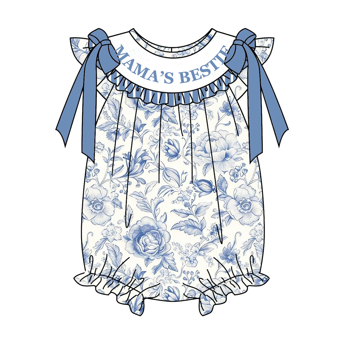 （Pre Order）Sisters Spring&Summer“MAMA'S BESTIE”Embroidery Smocked Dress,Shorts Set&Romper
