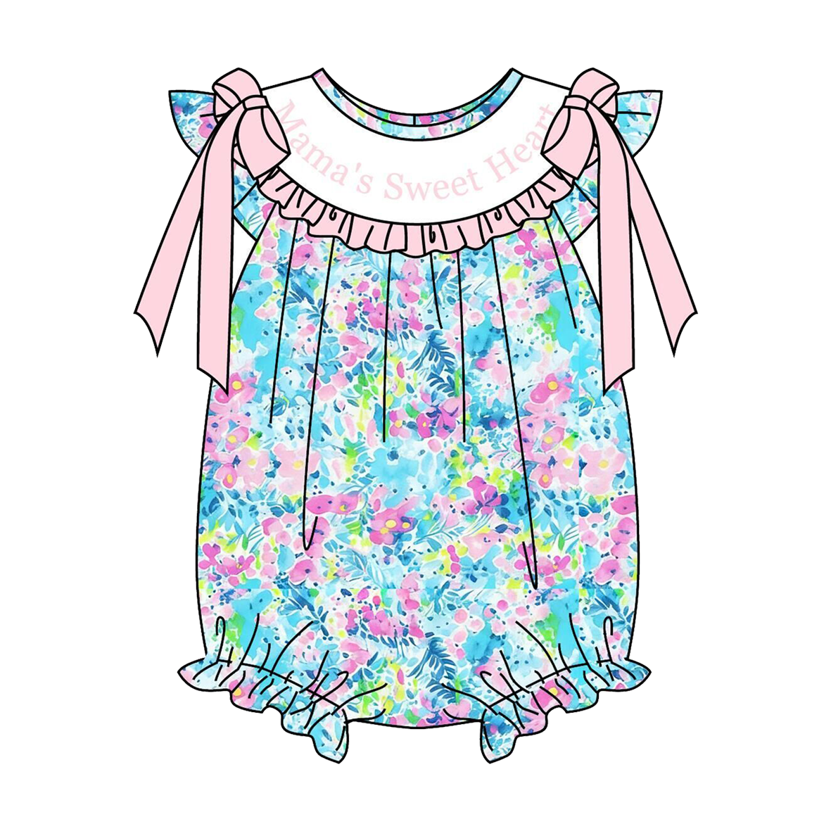 （Pre Order）Sisters“Mama's Sweat Heart”Embroidery Smocked Dress,Shorts Set&Romper
