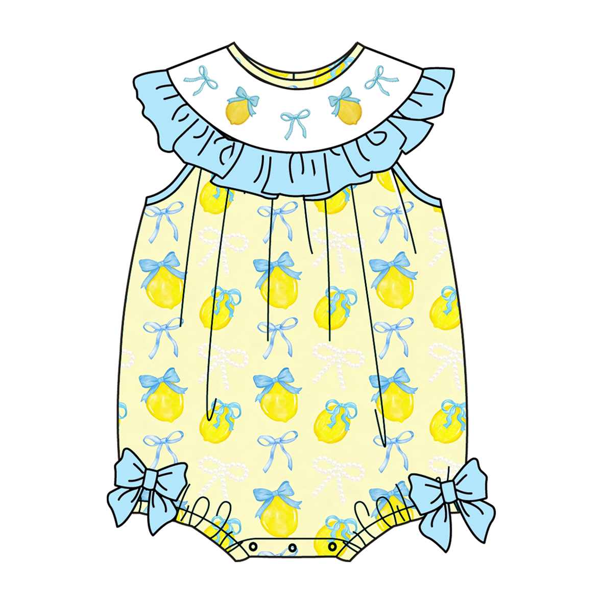 （Pre Order）Siblings Summer Lemon Embroidery Smocked Dress,Bloomer Set&Romper