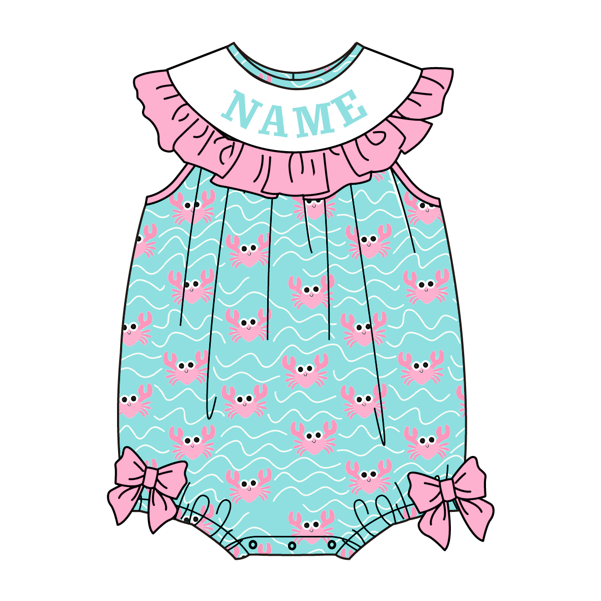 （Pre Order）Sisters Spring&Summer Crab Embroidery Smocked Dress,Bloomer Set&Romper-Customized Name