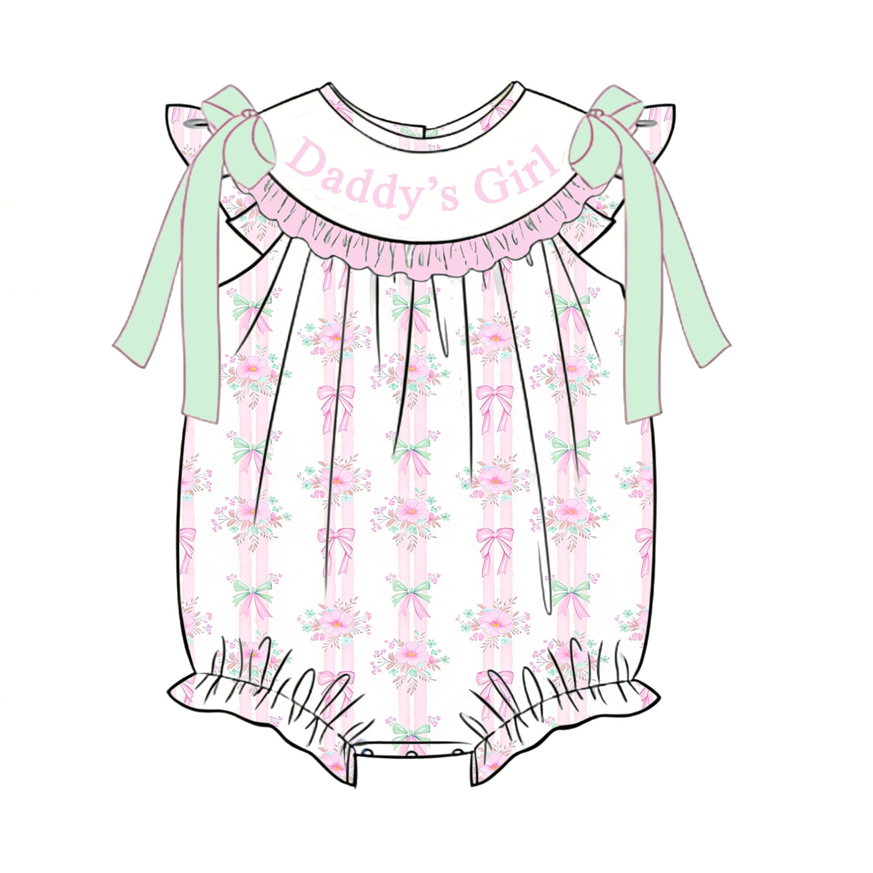 （Pre Order）Siblings DADDY'S GIRL&BOY Embroidery Smocked Dress,Set&Romper