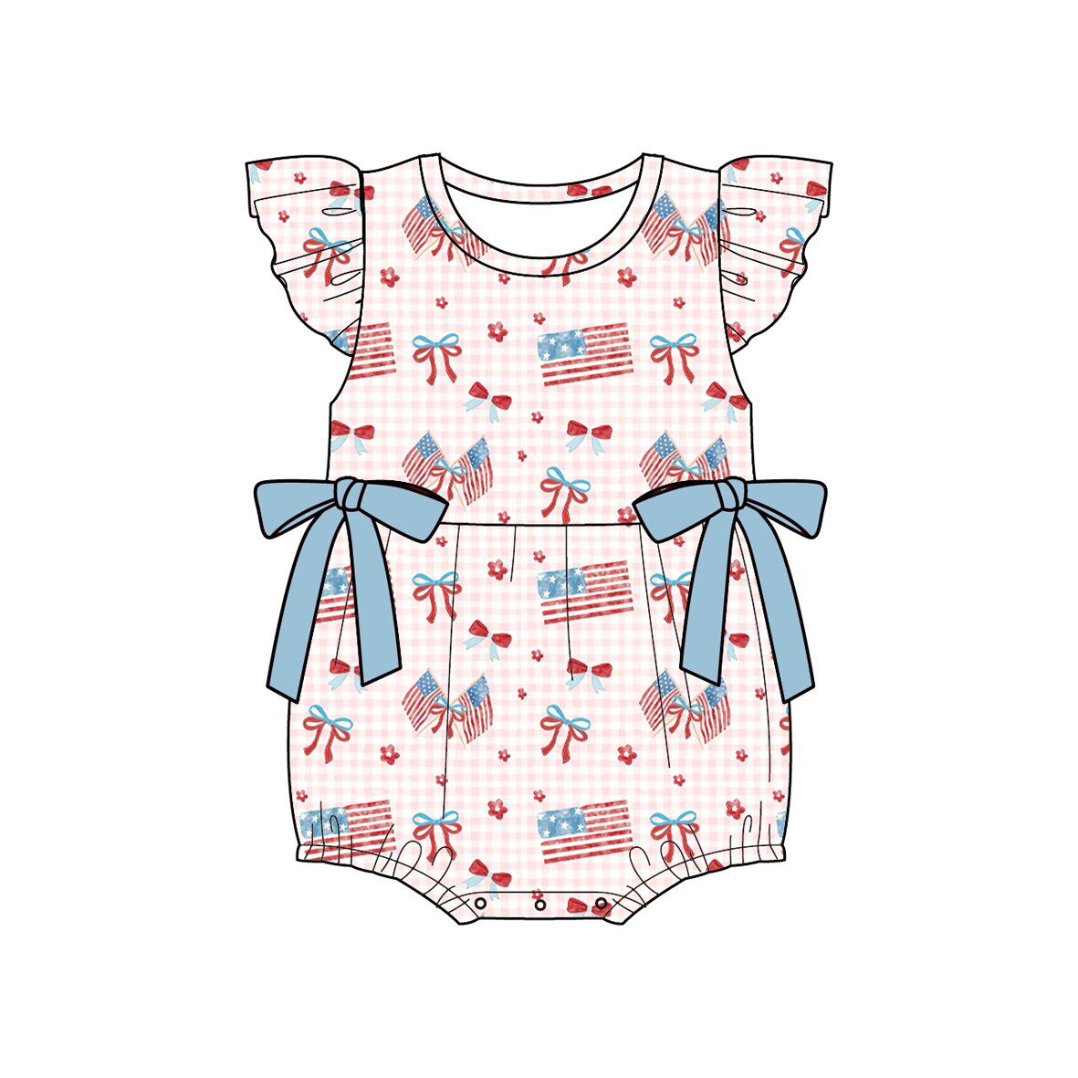 （Pre Order）Family Summer Patriotic Print Dress,Set&Romper