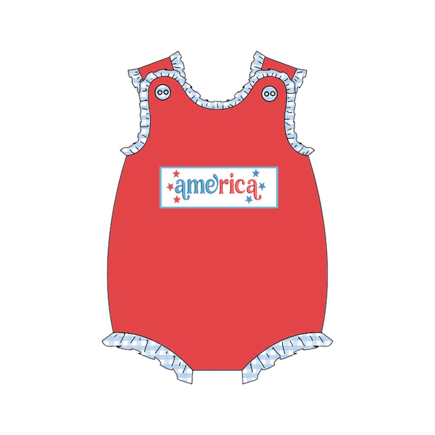 （Pre Order）Siblings Patriotic America Embroidery Smocked Set&Romper-Customized name