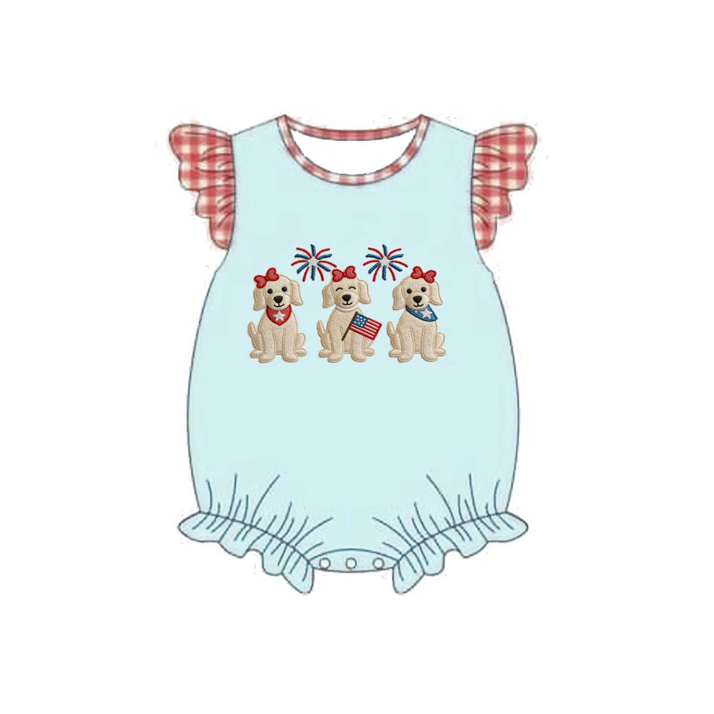 （Pre Order）Siblings Patriotic Puppy Embroidery Shorts Set&Romper