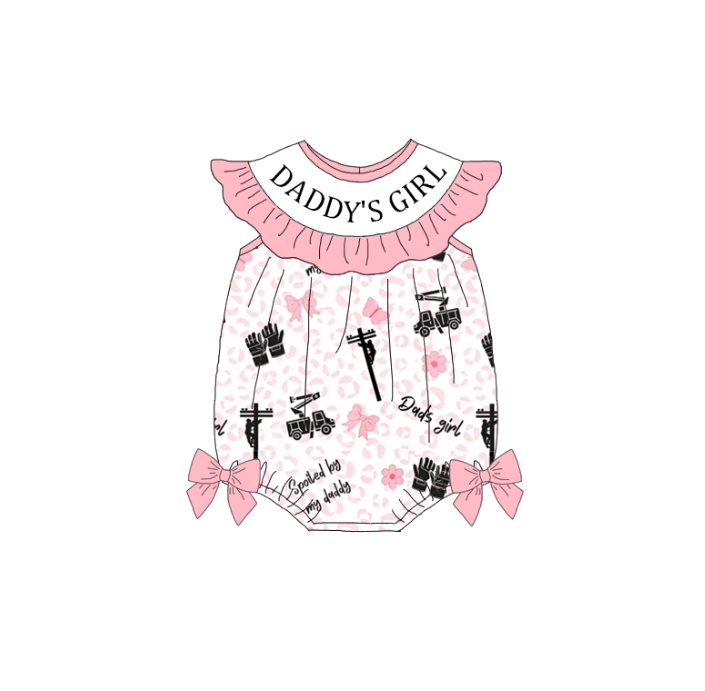 （Pre Order）Sisters DADDY'S GIRL Embroidery Smocked Dress&Romper-Customized name