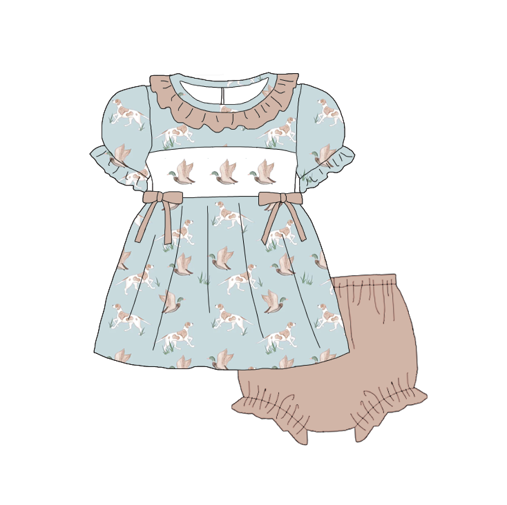 （Pre Order）Sisters Wild Goose Embroidery Smocked Dress&Romper-Customized name