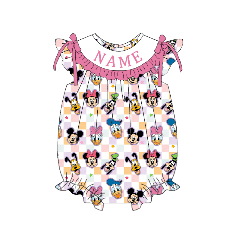 （Pre Order）Sisters Spring&Summer Cartoon Embroidery Smocked Dress,Set&Romper-Customized name