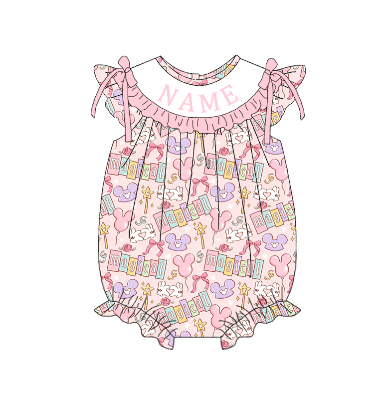 （Pre Order）Sisters Spring&Summer Cartoon Embroidery Smocked Dress,Set&Romper-Customized name
