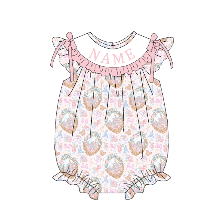 （Pre Order）Sisters Spring&Summer Castle Embroidery Smocked Dress,Set&Romper-Customized name