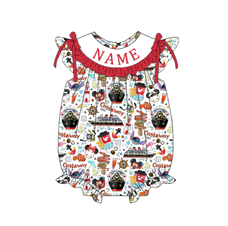 （Pre Order）Sisters Spring&Summer Cartoon Embroidery Smocked Dress,Set&Romper-Customized name