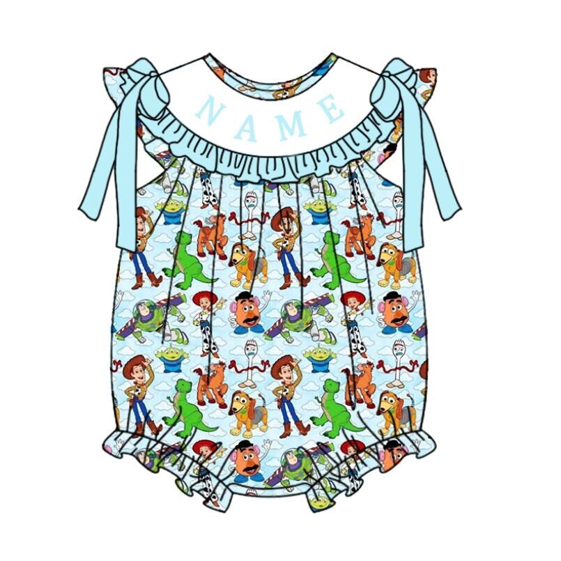 （Pre Order）Siblings Spring&Summer Cartoon Embroidery Smocked Dress,Set&Romper-Customized name