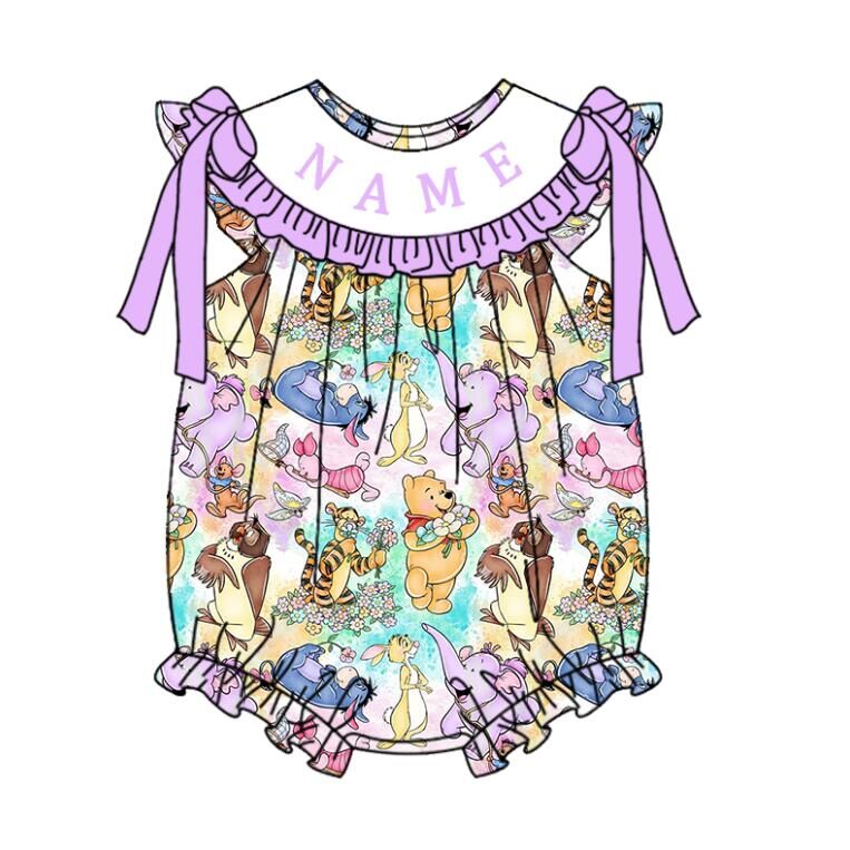 （Pre Order）Sisters Spring&Summer Cartoon Embroidery Smocked Dress,Set&Romper-Customized name