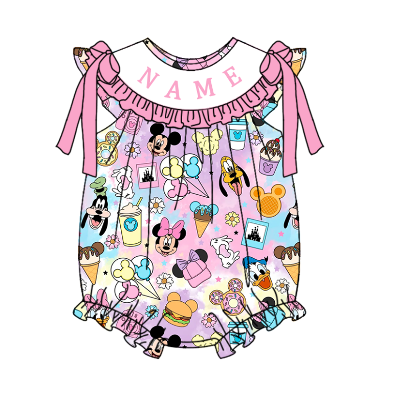 （Pre Order）Sisters Spring&Summer Cartoon Embroidery Smocked Dress,Set&Romper-Customized name