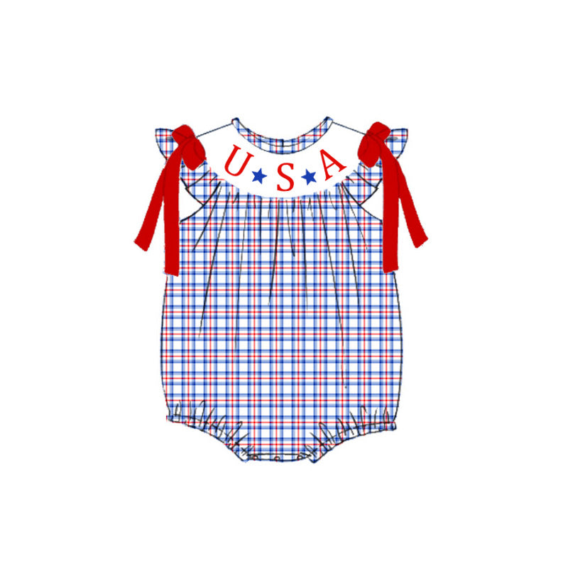（Pre Order）Siblings Patriotic Embroidery Smocked Dress,Set&Romper