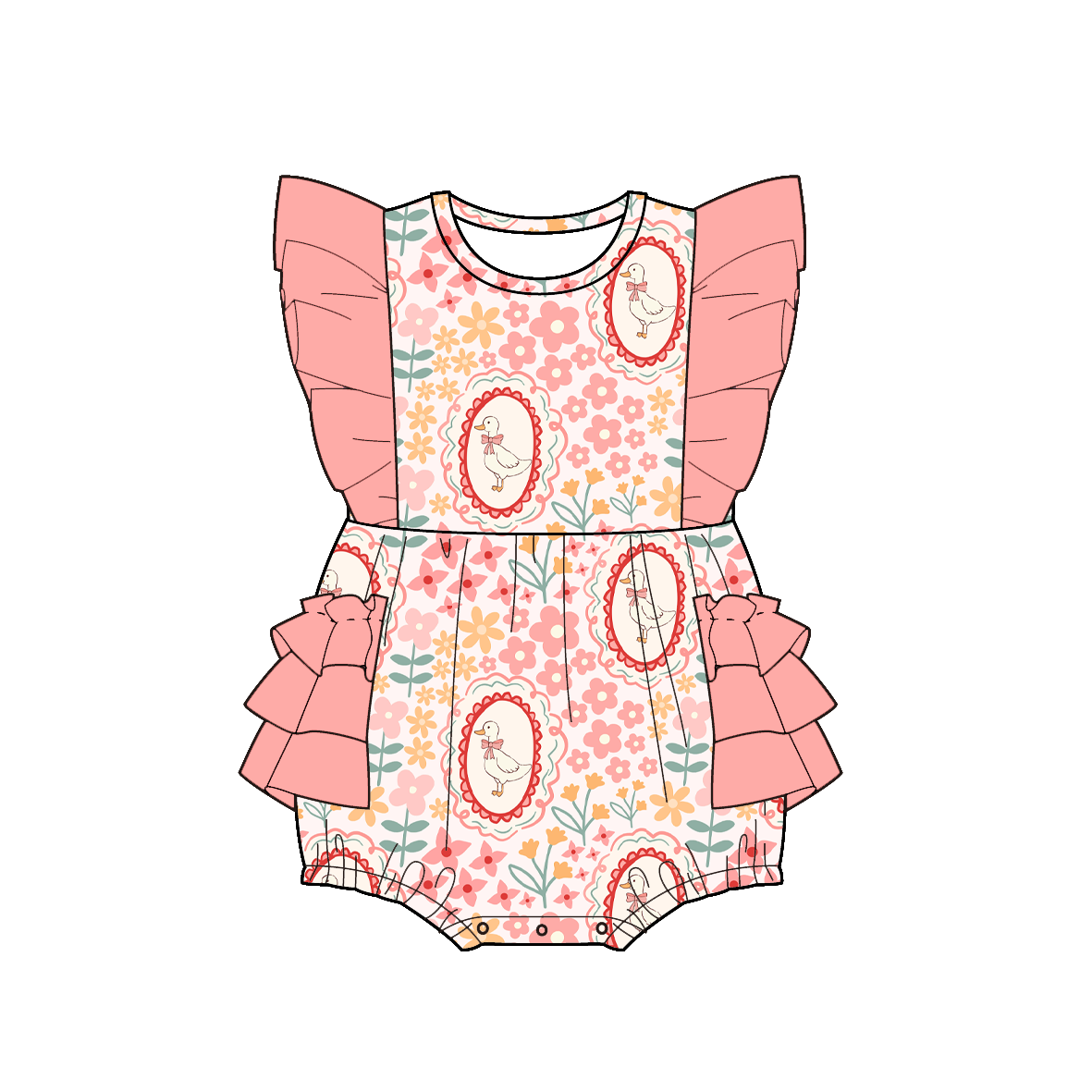 （Pre Order）Sisters Spring&Summer Goose Print Dress,Scallop Set&Romper
