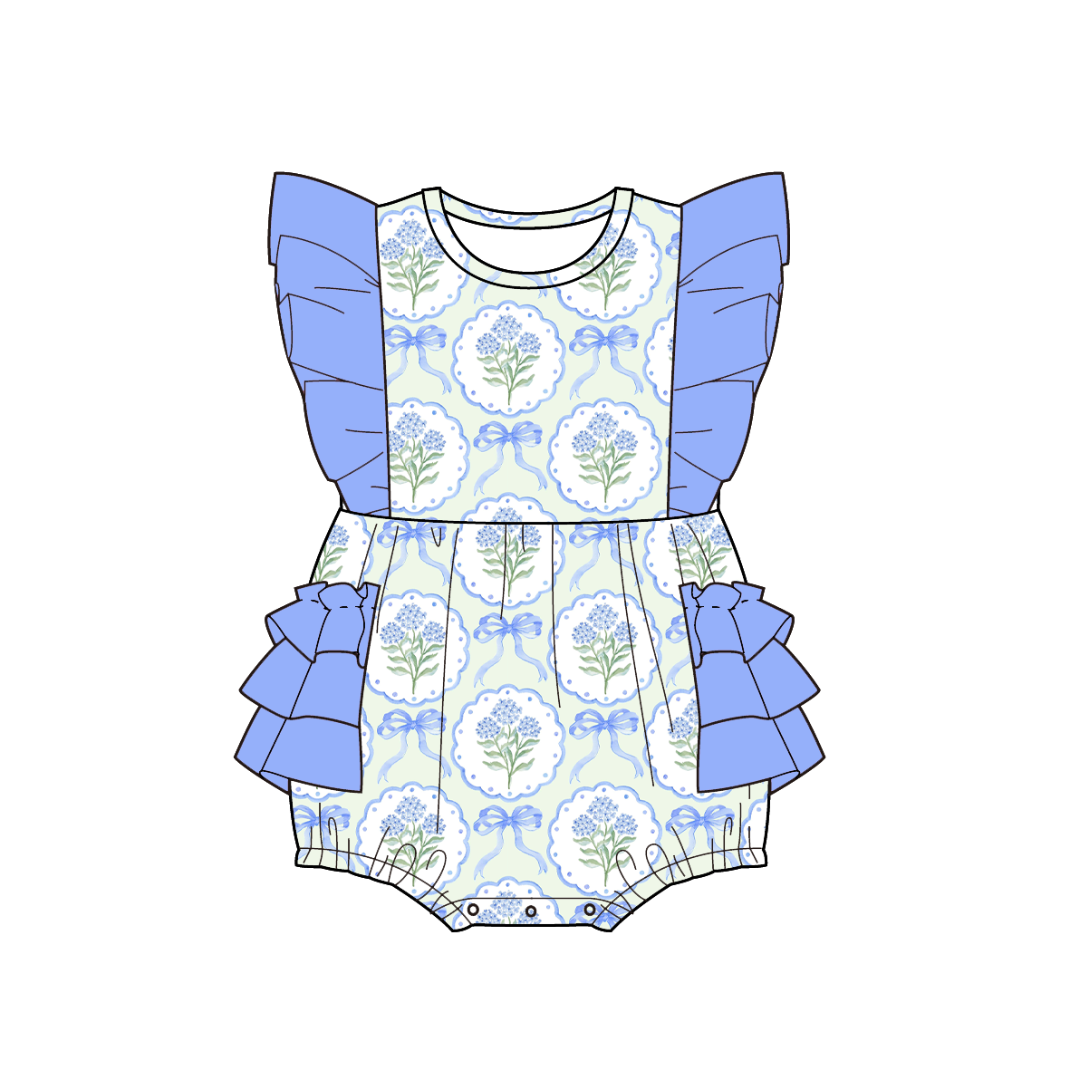 （Pre Order）Sisters Spring&Summer Floral Print Dress,Scallop Set&Romper