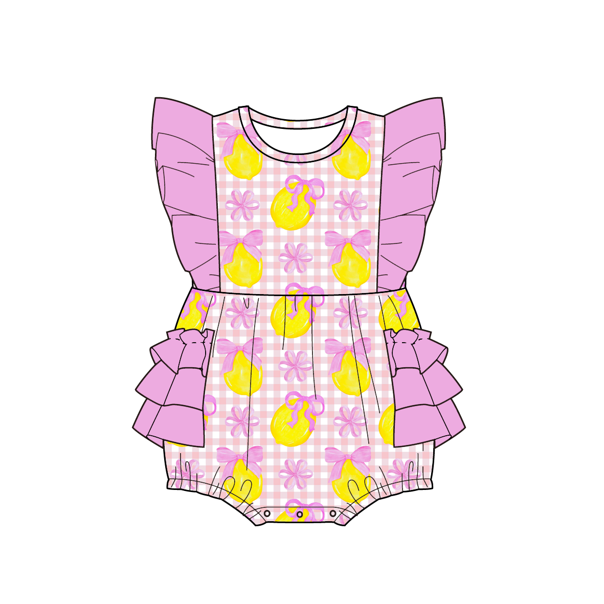 （Pre Order）Sisters Spring&Summer Lemon Print Dress,Scallop Set&Romper