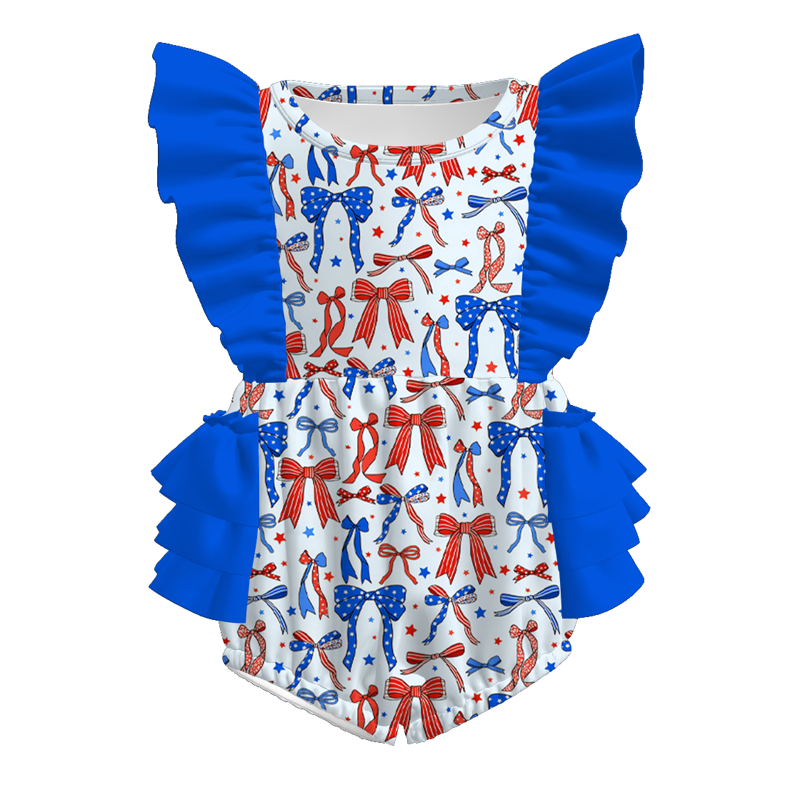 （Pre Order）Toddler Girls Patriotic Bow Print Romper