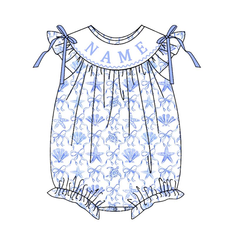 （Pre Order）Sisters Spring&Summer Seaside Embroidery Smocked Dress,Set&Romper-Customized name