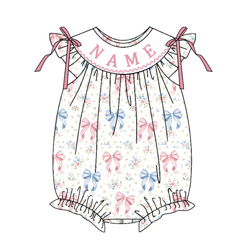 （Pre Order）Sisters Patriotic Embroidery Smocked Dress,Set&Romper-Customized name