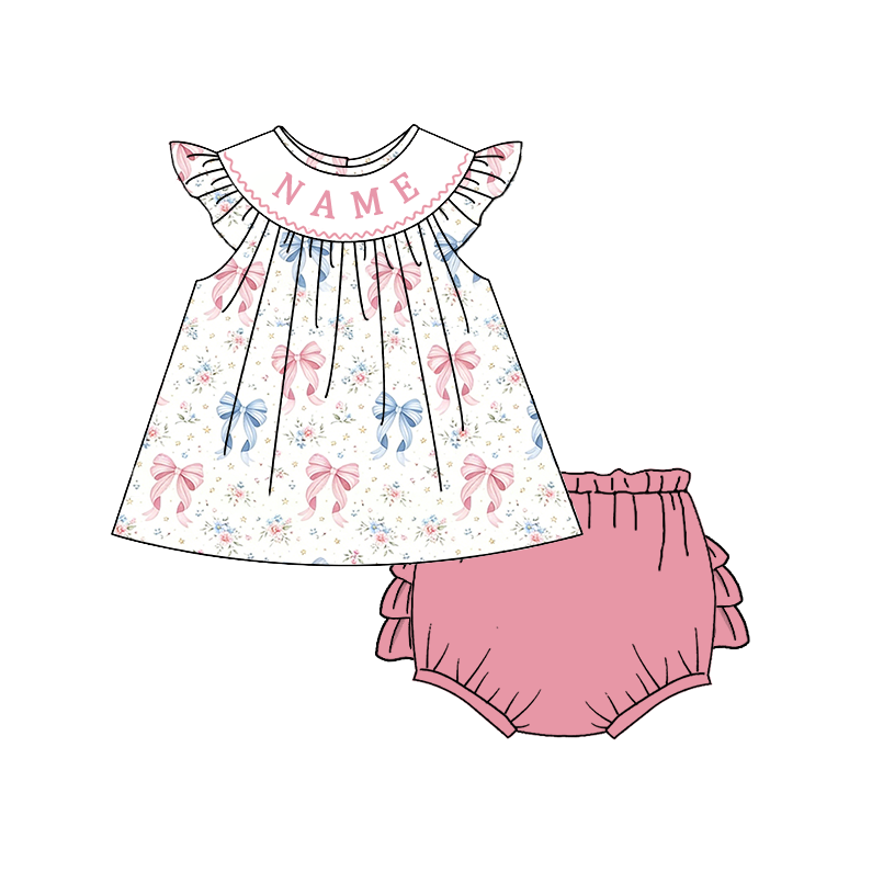 （Pre Order）Sisters Patriotic Embroidery Smocked Dress,Set&Romper-Customized name