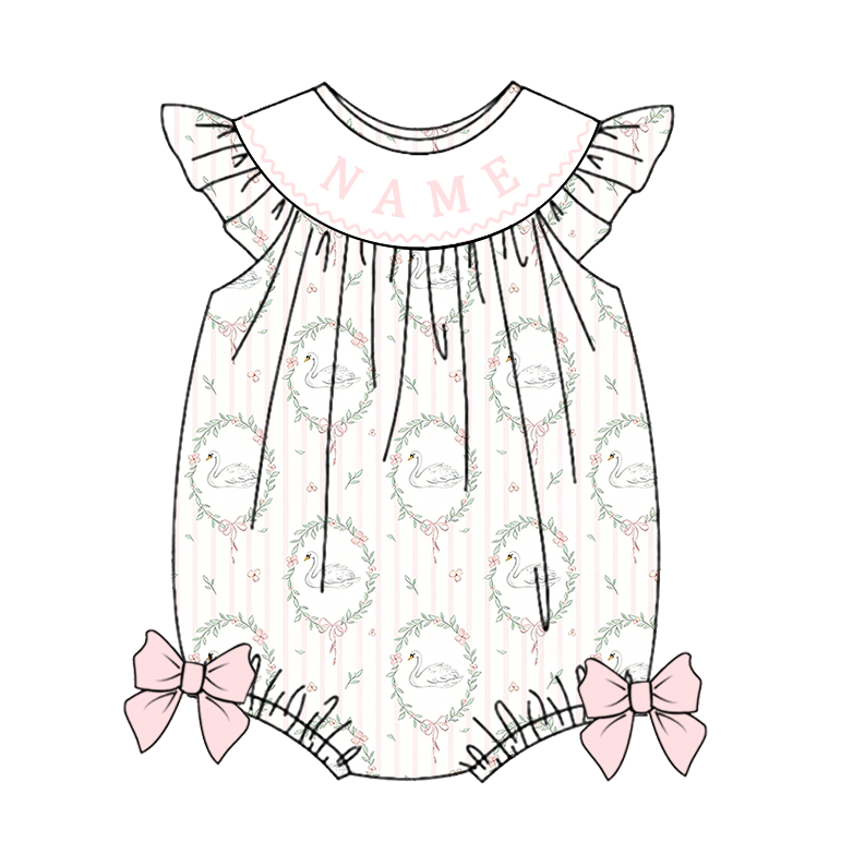 （Pre Order）Sisters Spring&Summer Swan Embroidery Smocked Dress&Romper-Customized name