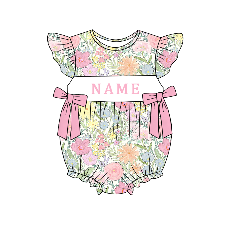 （Pre Order）Sisters Spring&Summer Floral Embroidery Smocked Dress,Set&Romper-Customized name