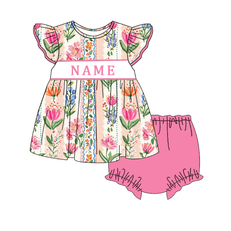（Pre Order）Sisters Spring&Summer Floral Embroidery Smocked Dress,Set&Romper-Customized name