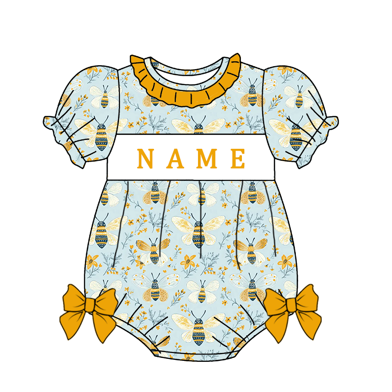 （Pre Order）Sisters Spring&Summer Bee Embroidery Smocked Dress&Romper-Customized name