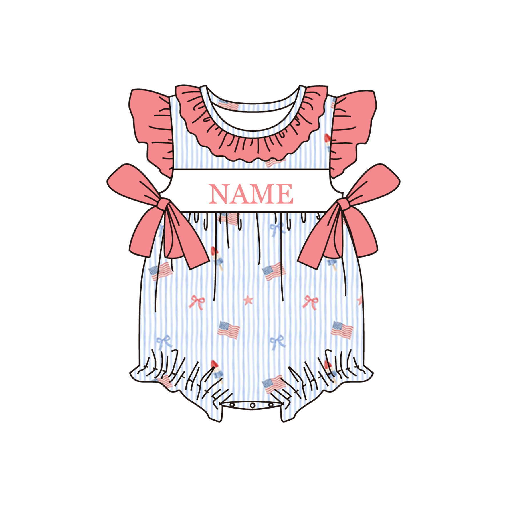 （Pre Order）Siblings Patriotic Embroidery Smocked Dress,Set&Romper