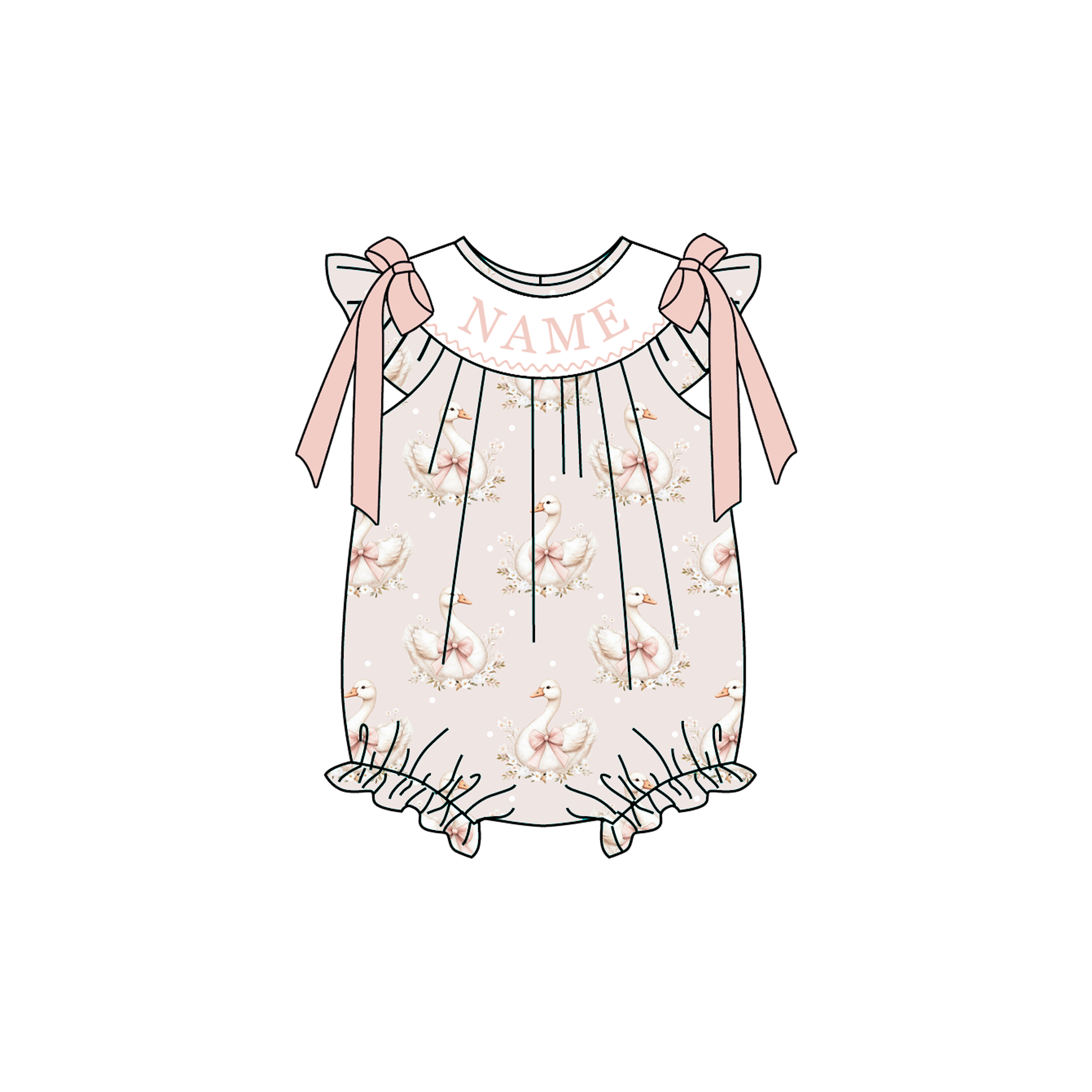 （Pre Order）Sisters Spring&Summer Goose Embroidery Smocked Dress,Set&Romper-Customized name