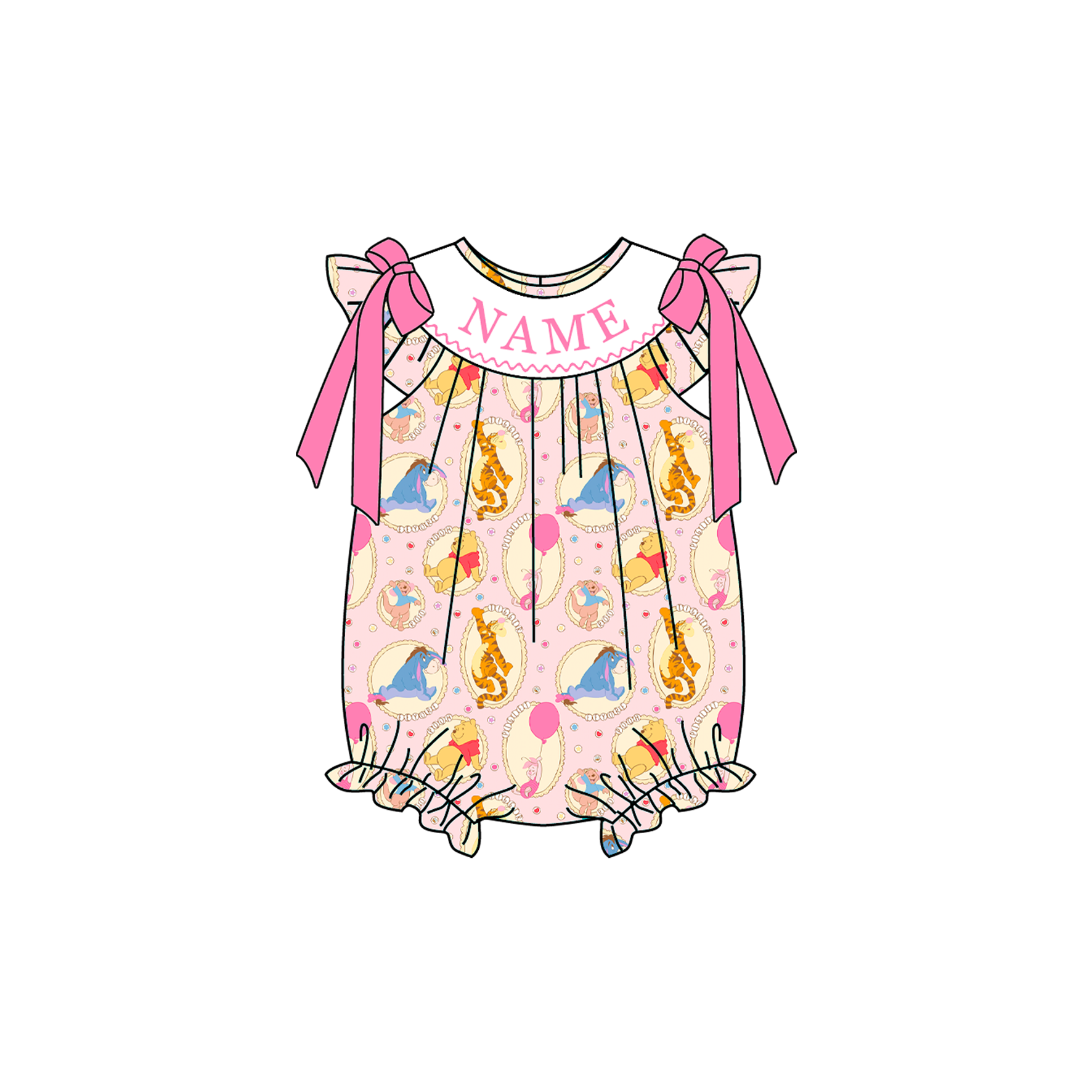 （Pre Order）Sisters Spring&Summer Cartoon Embroidery Smocked Dress,Set&Romper-Customized name