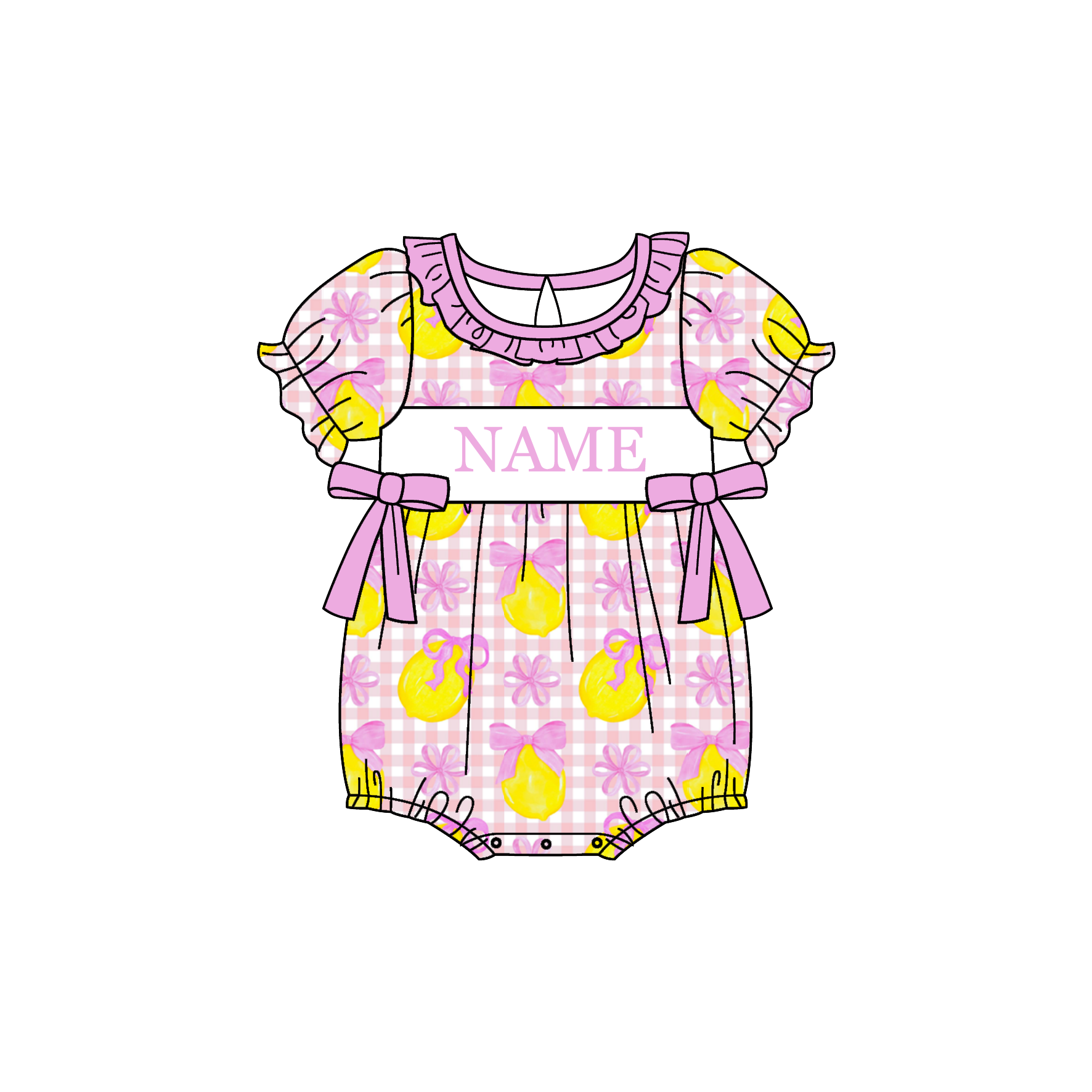 （Pre Order）Sisters Spring&Summer Lemon Embroidery Smocked Dress,Set&Romper-Customized name