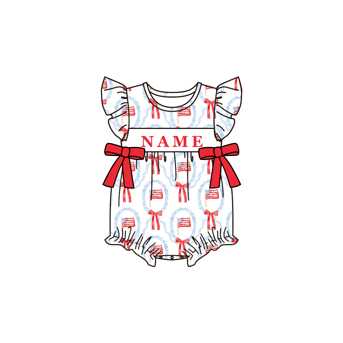 （Pre Order）Sisters Patriotic Embroidery Smocked Dress,Set&Romper-Customized name
