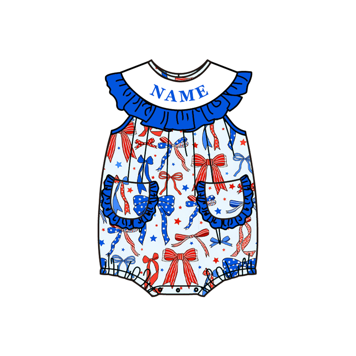 （Pre Order）Sisters Patriotic Embroidery Smocked Dress&Romper-Customized name