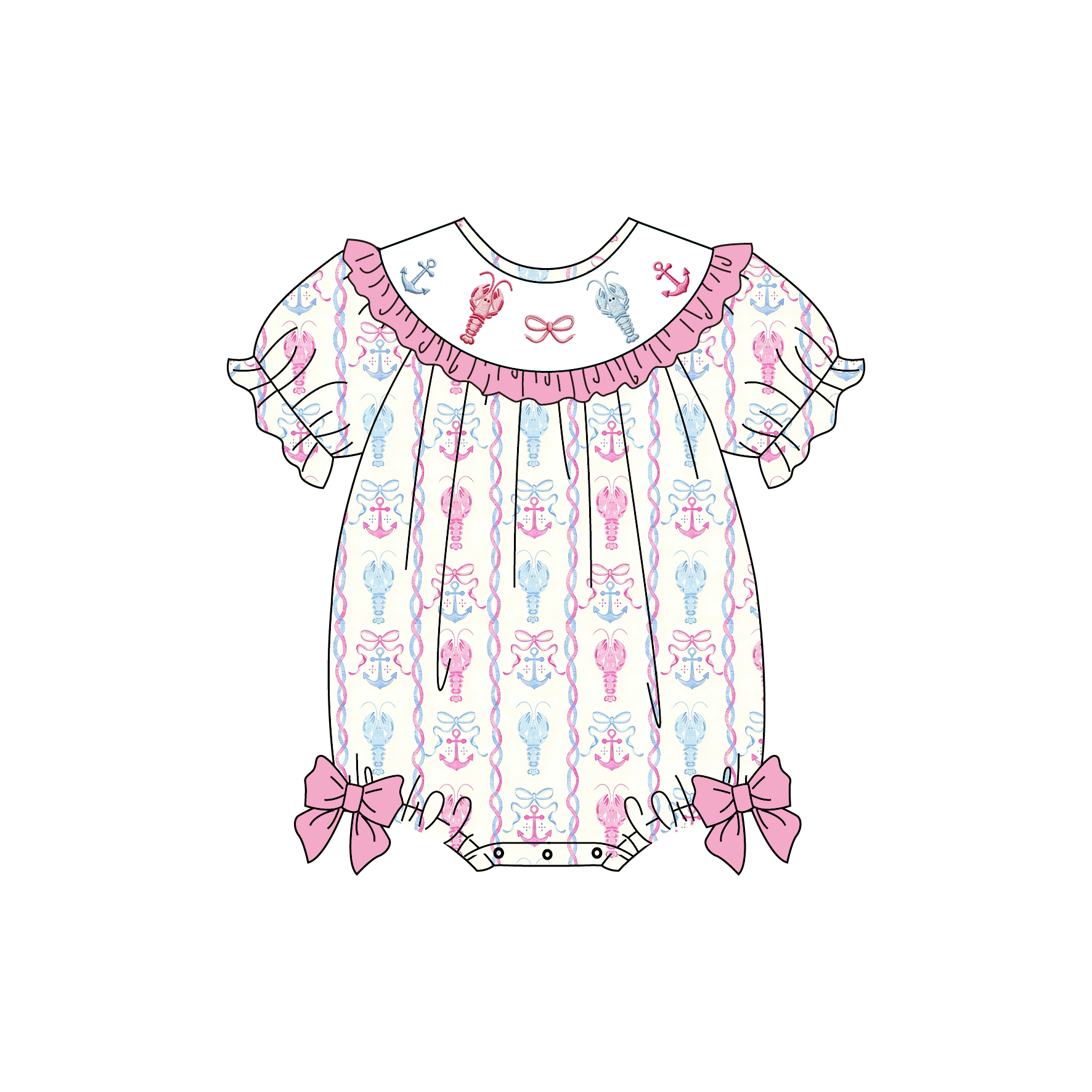 （Pre Order）Siblings Summer Lobster Embroidery Smocked Dress,Set&Romper-Customized name