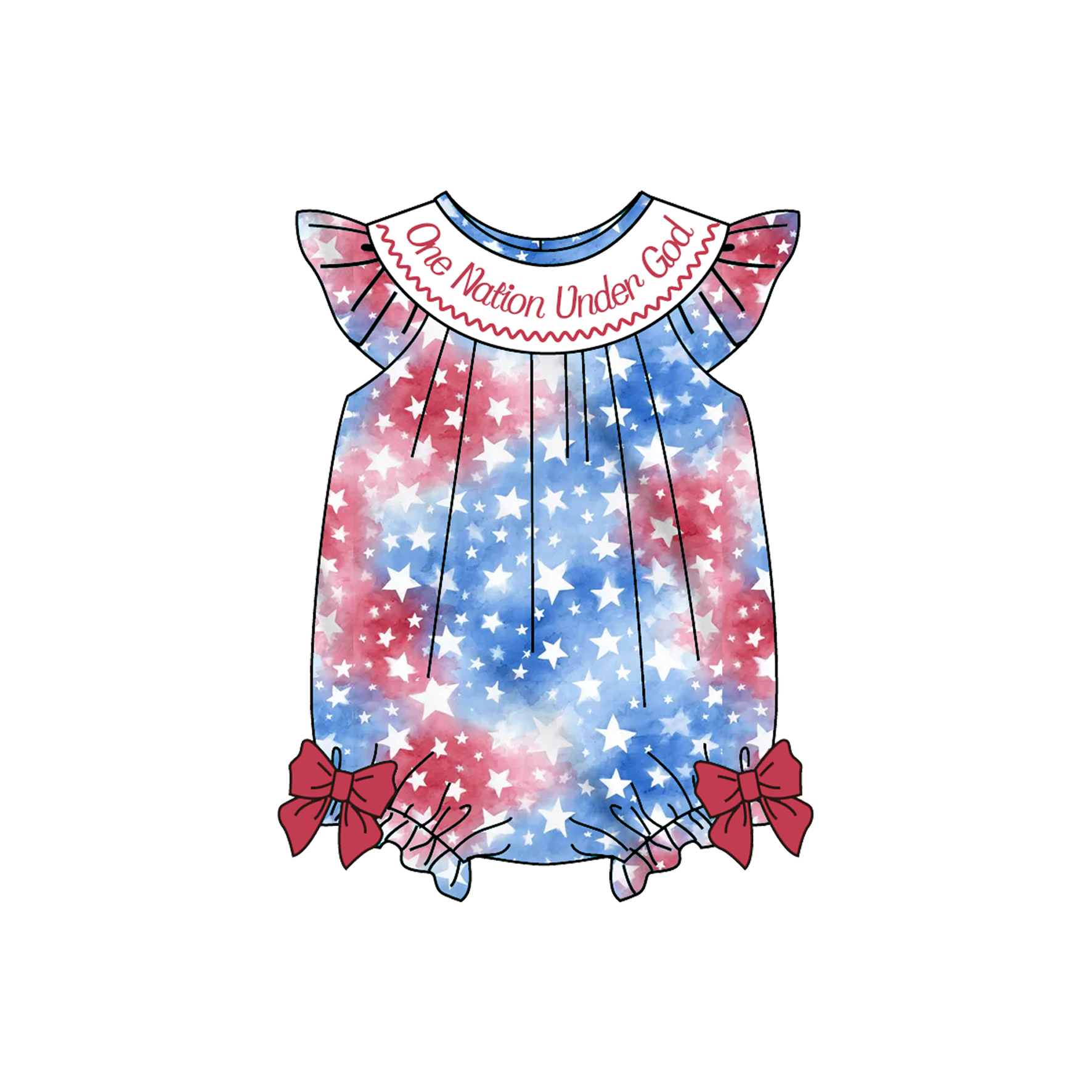 （Pre Order）Siblings Patriotic Embroidery Smocked Dress,Set&Romper-Customized name