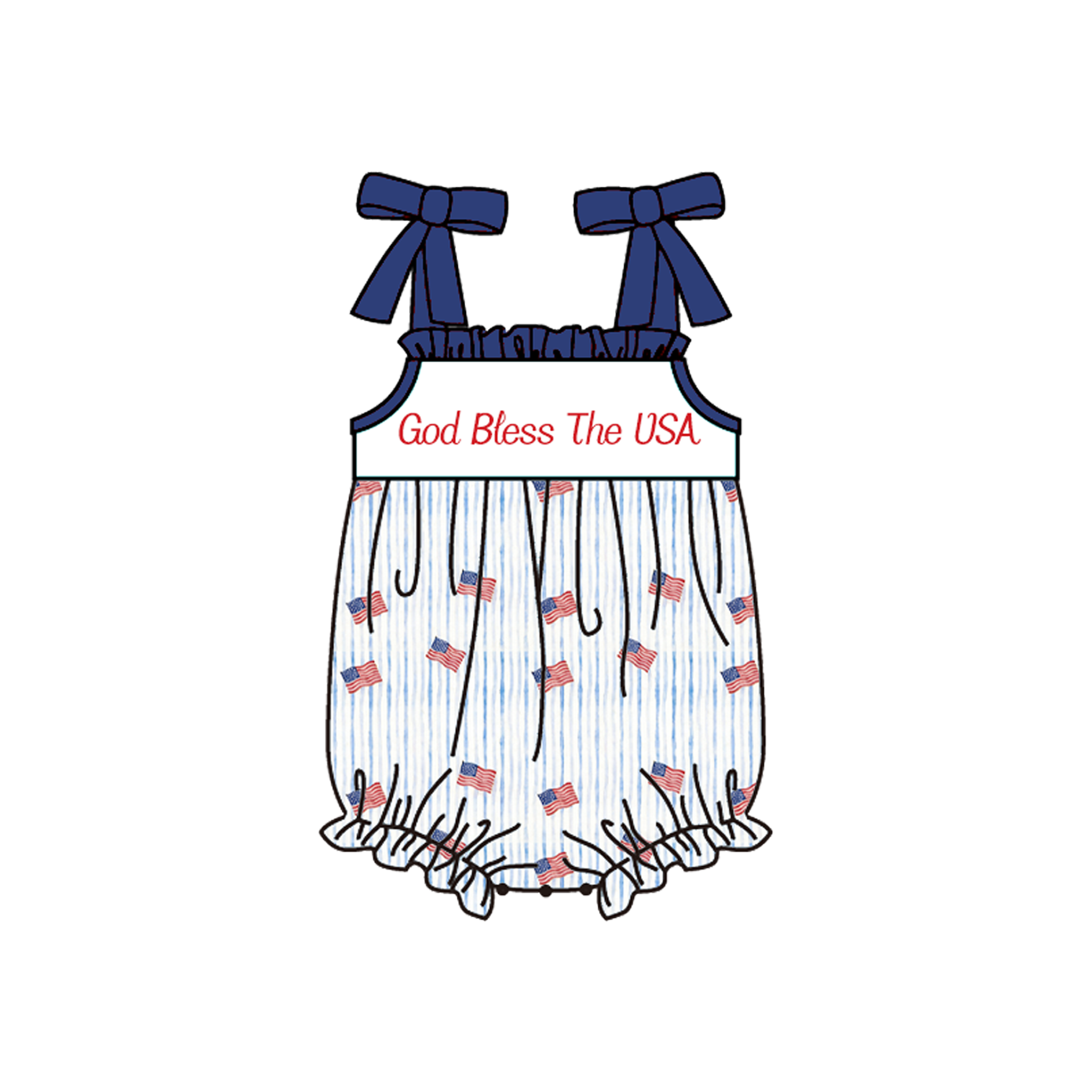 （Pre Order）Siblings Patriotic God Bless The USA Embroidery Smocked Set&Romper