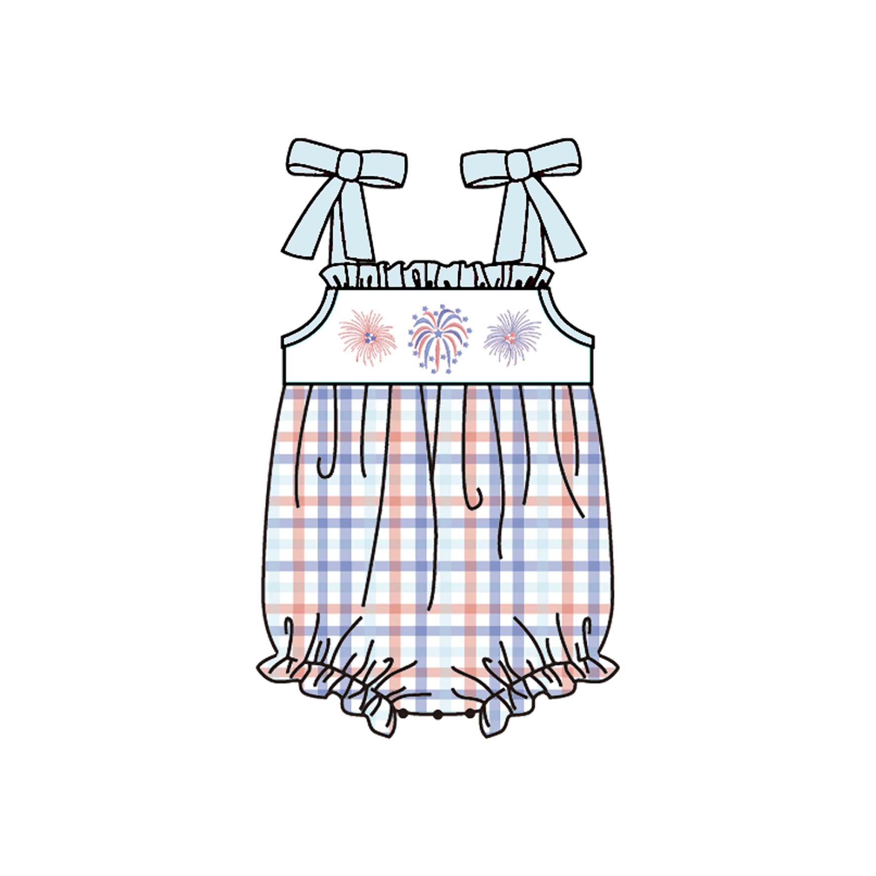 （Pre Order）Siblings Patriotic Firework Embroidery Smocked Set&Romper