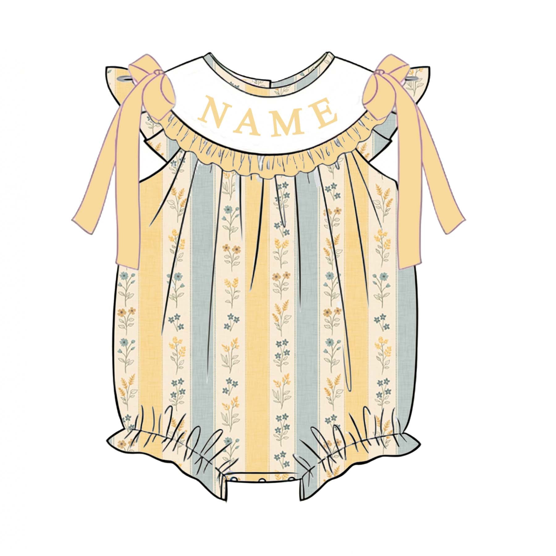 （Pre Order）Sisters Spring&Summer Floral Embroidery Smocked Dress&Romper-Customized Name