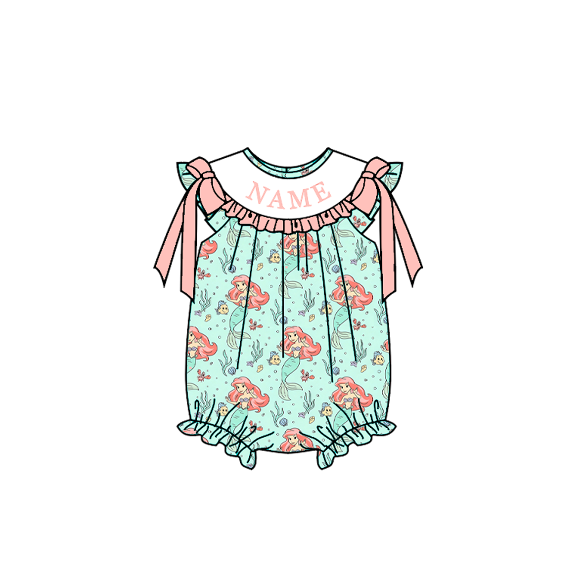 （Pre Order）Siblings Summer Mermaid Embroidery Smocked Dress,Set&Romper-Customized name