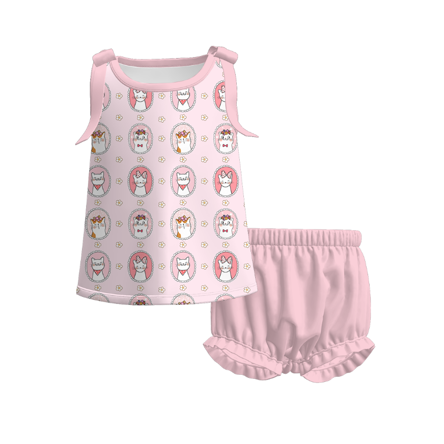 （Pre Order）Sisters Spring&Summer Kitty Print Jumpsuit&Bloomer Set