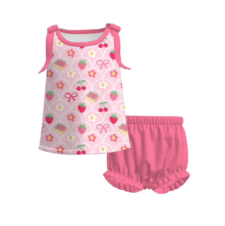 （Pre Order）Sisters Spring&Summer Strawberry,Bow Print Jumpsuit&Bloomer Set