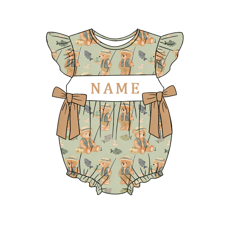 （Pre Order）Siblings Spring&Summer Bear Embroidery Smocked Dress,Set&Romper-Customized name