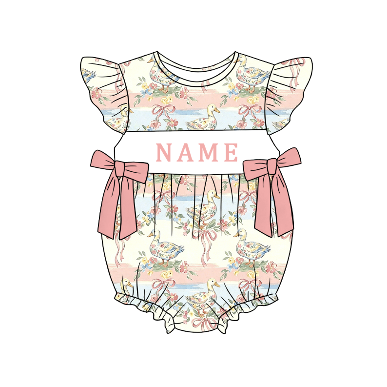 （Pre Order）Sisters Spring&Summer Goose Embroidery Smocked Dress,Set&Romper-Customized name