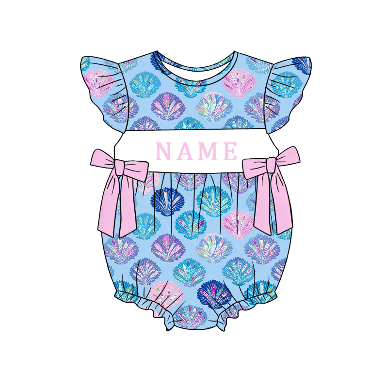 （Pre Order）Sisters Spring&Summer Seashell Embroidery Smocked Dress,Set&Romper-Customized name